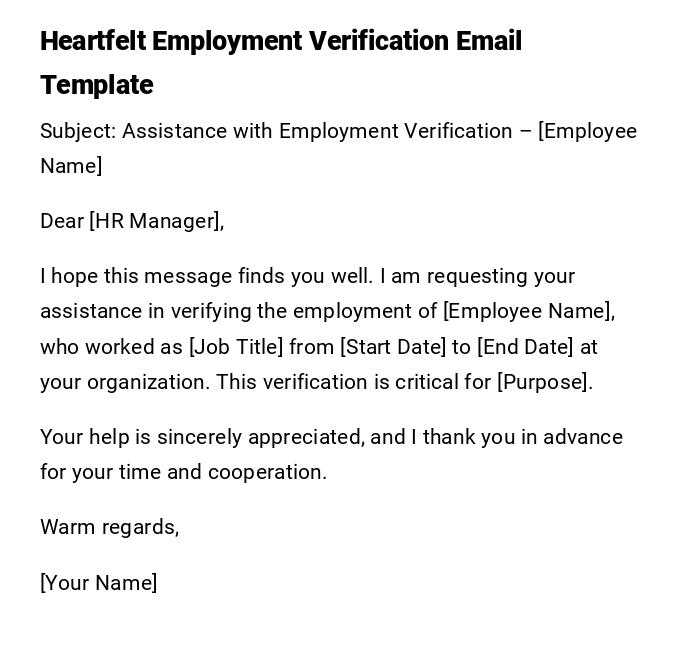 Heartfelt Employment Verification Email Template Heartfelt Employment Verification Email Template
