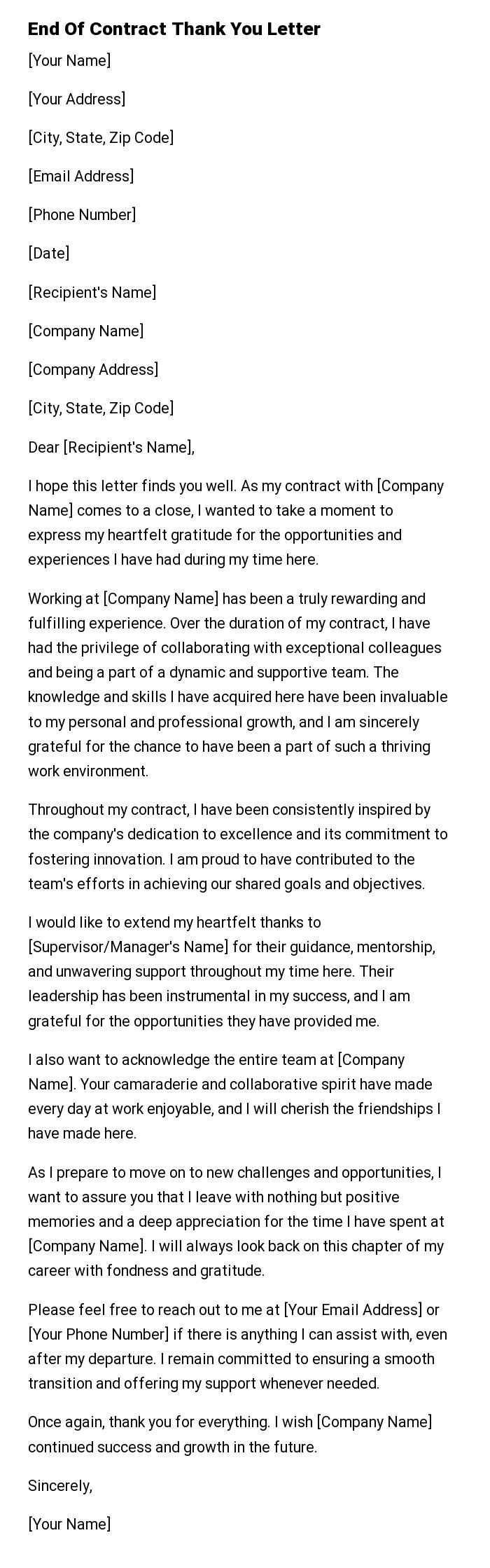 End Of Contract Thank You Letter