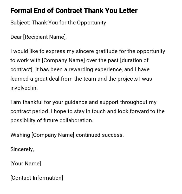 Formal End of Contract Thank You Letter
