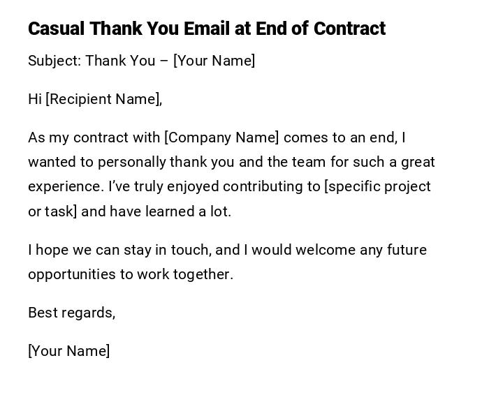 Casual Thank You Email at End of Contract