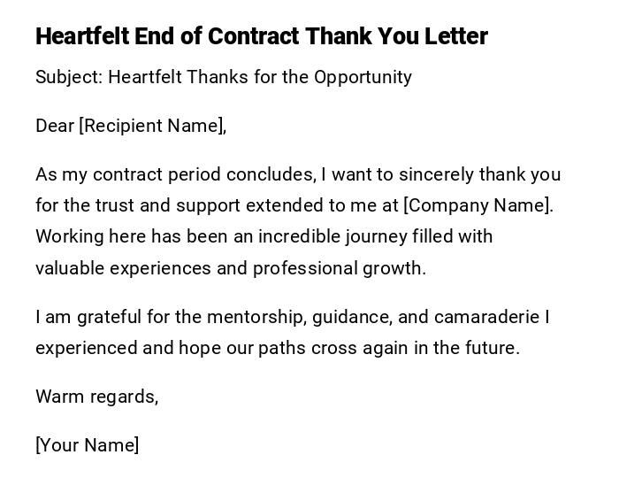 Heartfelt End of Contract Thank You Letter