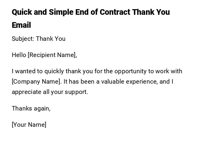 Quick and Simple End of Contract Thank You Email