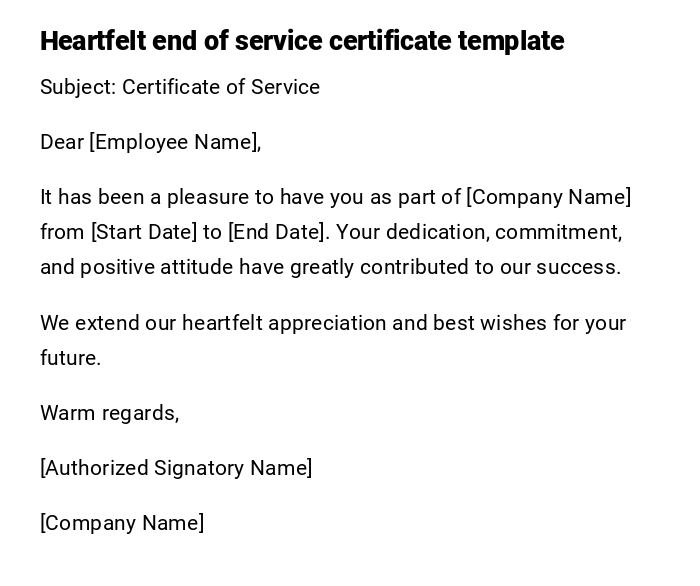 Heartfelt end of service certificate template Heartfelt end of service certificate template