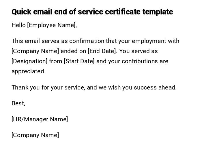 Quick email end of service certificate template Quick email end of service certificate template