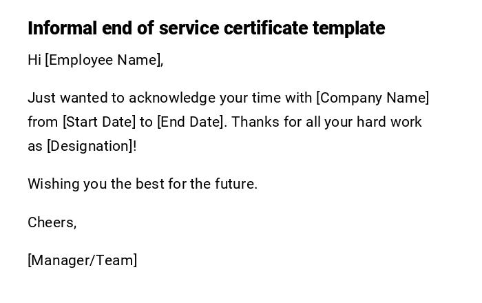 Informal end of service certificate template Informal end of service certificate template