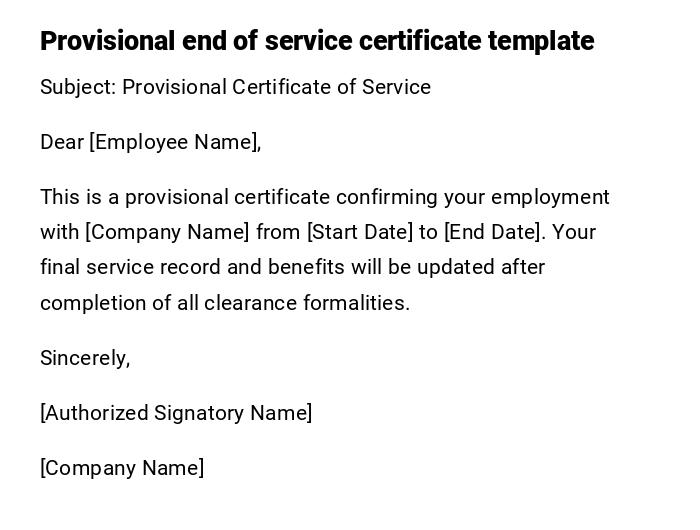 Provisional end of service certificate template Provisional end of service certificate template