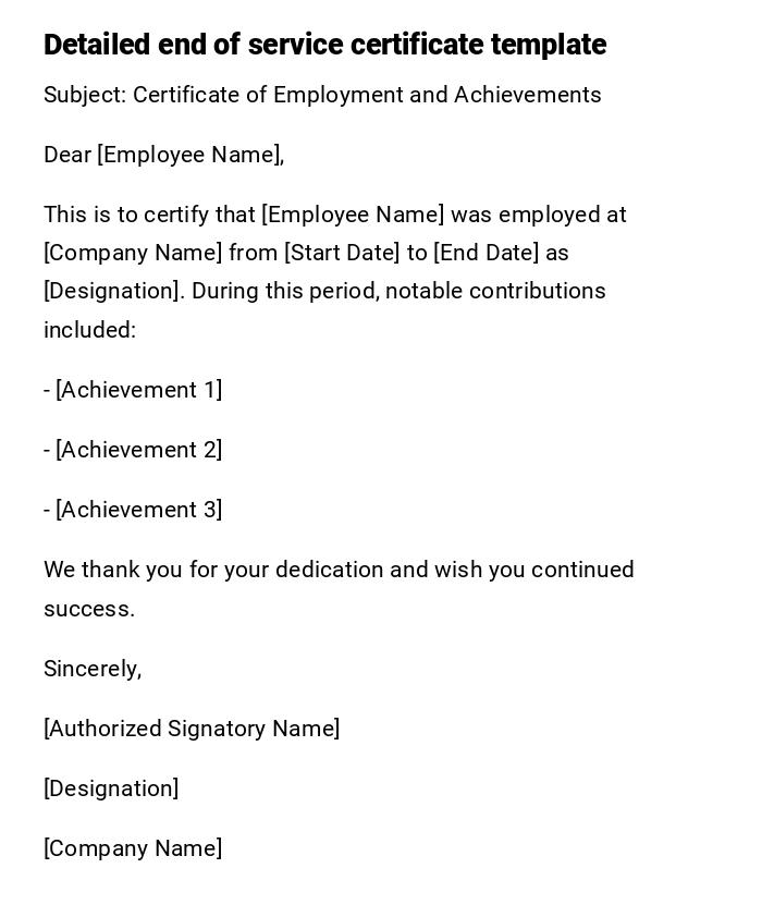 Detailed end of service certificate template Detailed end of service certificate template