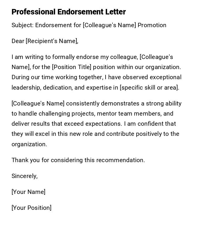 Professional Endorsement Letter Professional Endorsement Letter