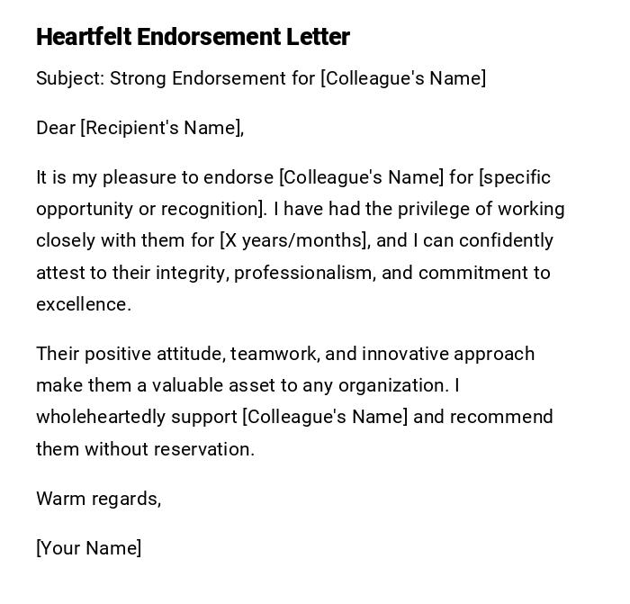 Heartfelt Endorsement Letter Heartfelt Endorsement Letter