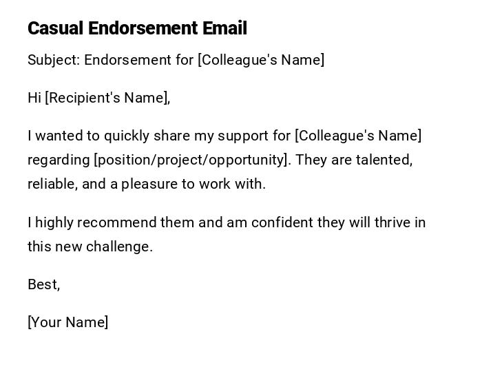 Casual Endorsement Email Casual Endorsement Email
