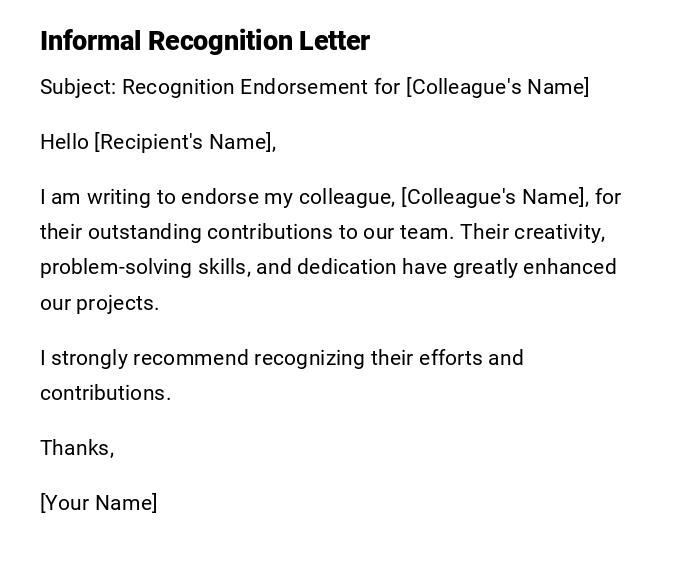 Informal Recognition Letter Informal Recognition Letter