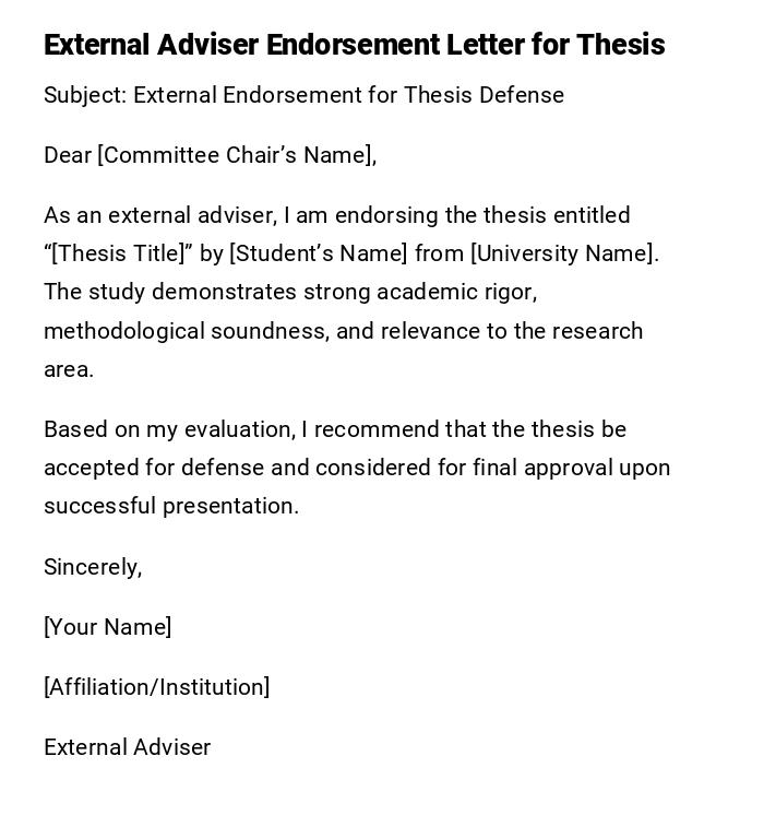 External Adviser Endorsement Letter for Thesis External Adviser Endorsement Letter for Thesis