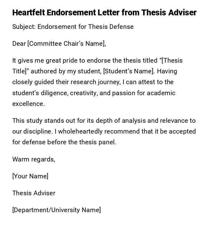 Heartfelt Endorsement Letter from Thesis Adviser Heartfelt Endorsement Letter from Thesis Adviser