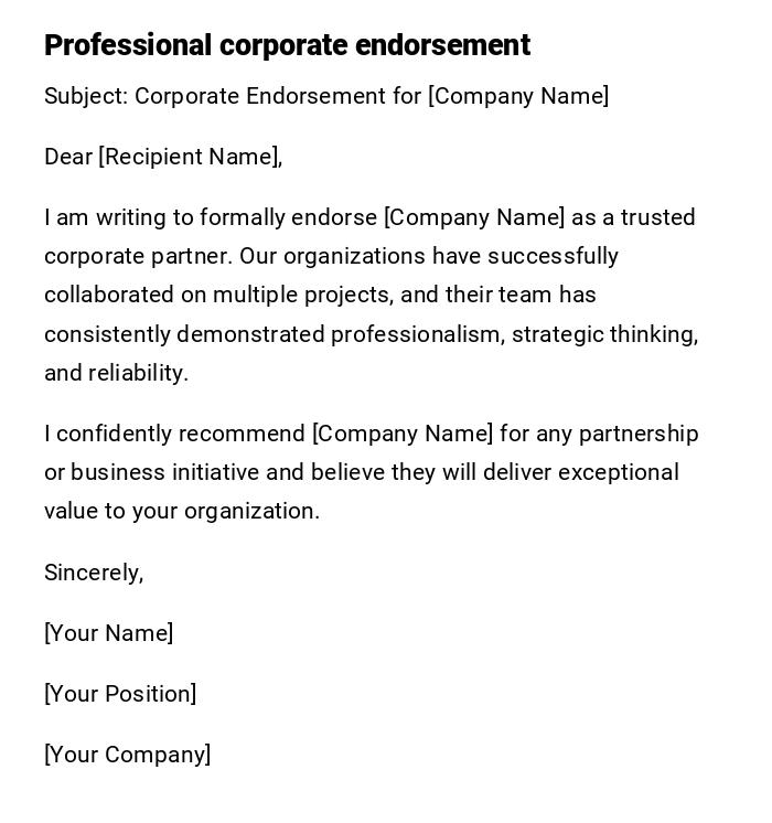 Professional corporate endorsement
