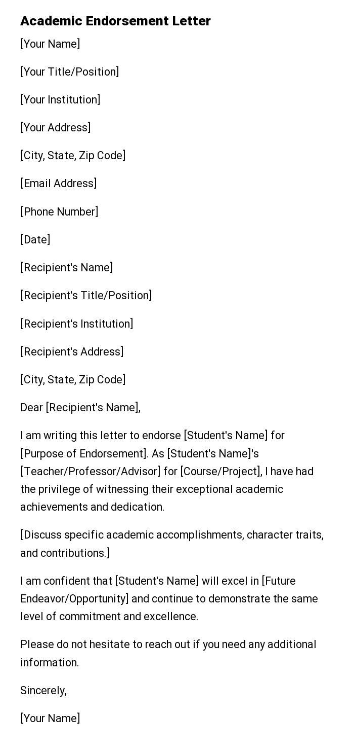 Academic Endorsement Letter