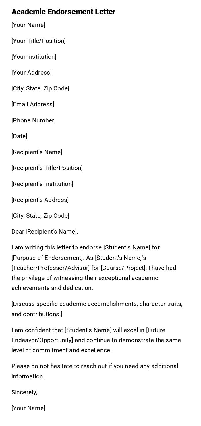 Academic Endorsement Letter