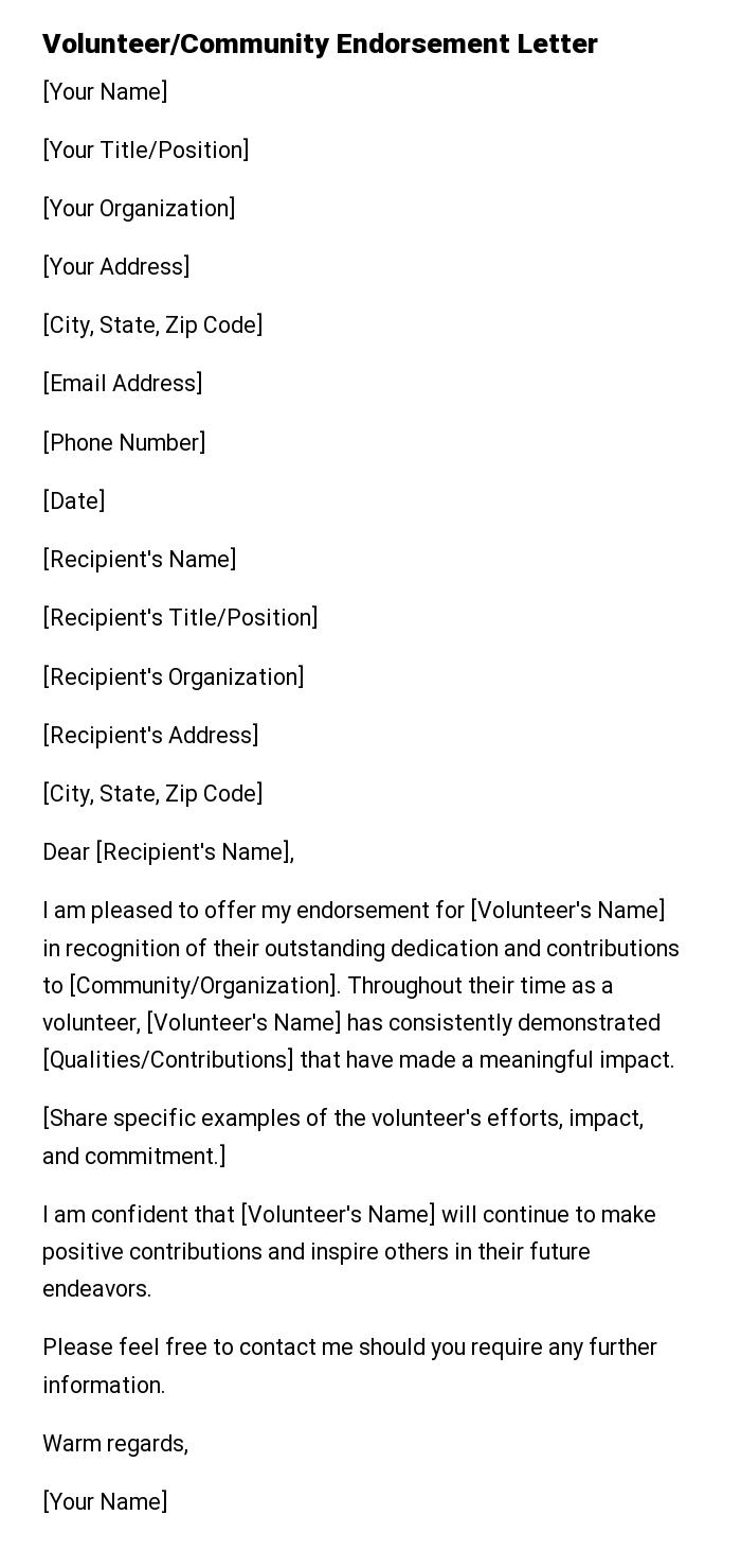 Volunteer/Community Endorsement Letter