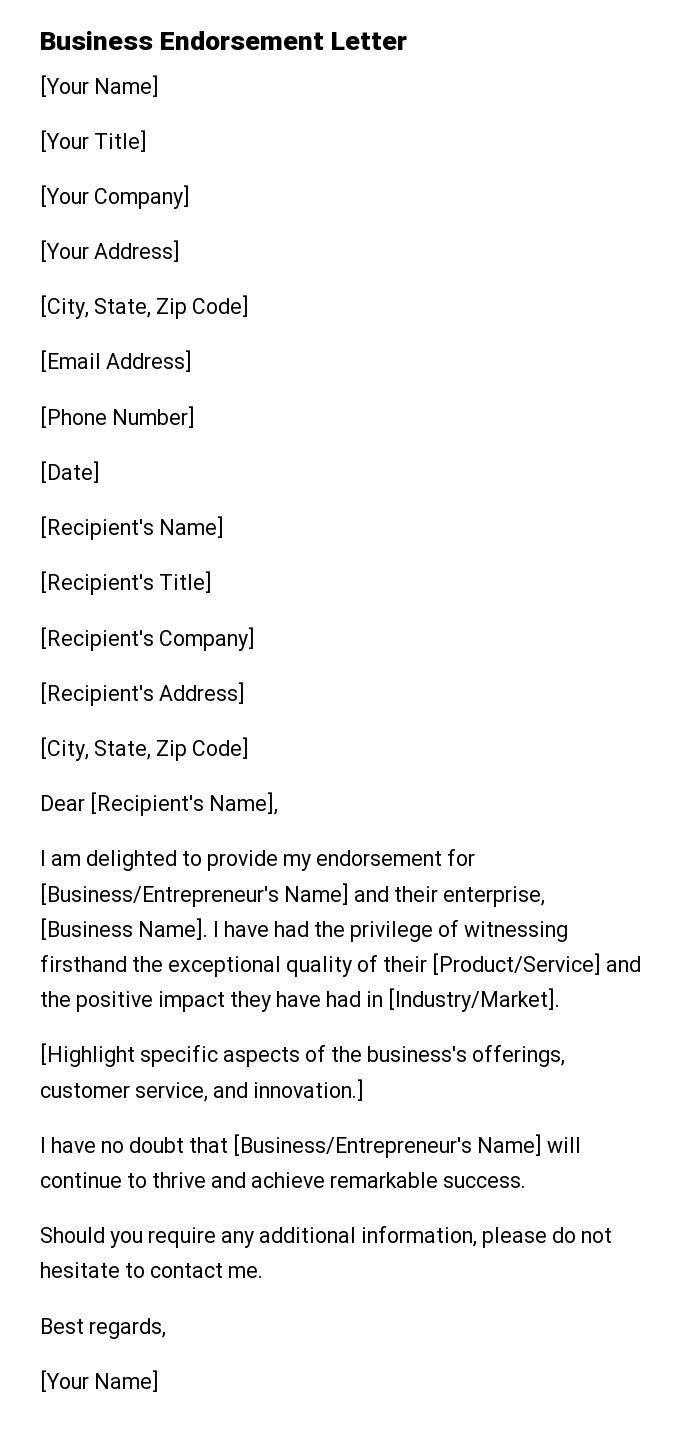 Business Endorsement Letter