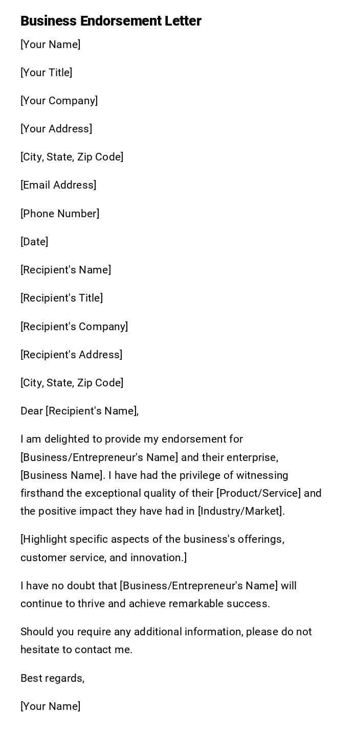 Business Endorsement Letter