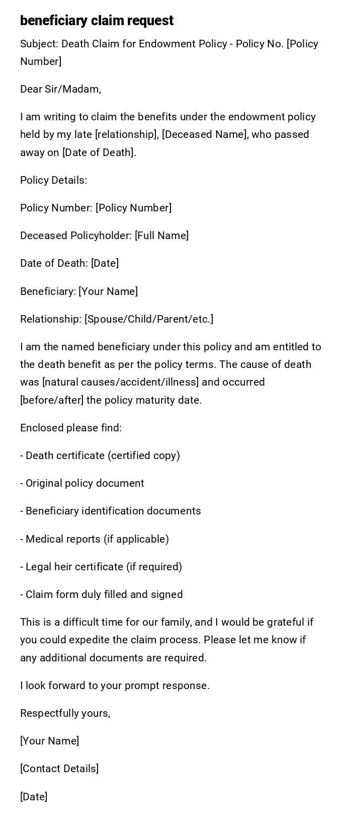 beneficiary claim request beneficiary claim request