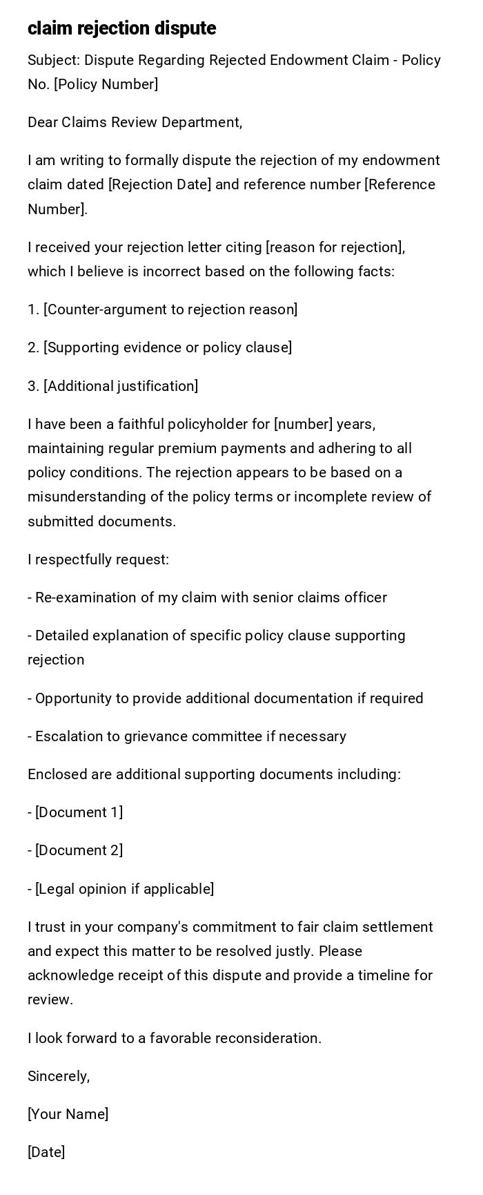 claim rejection dispute claim rejection dispute