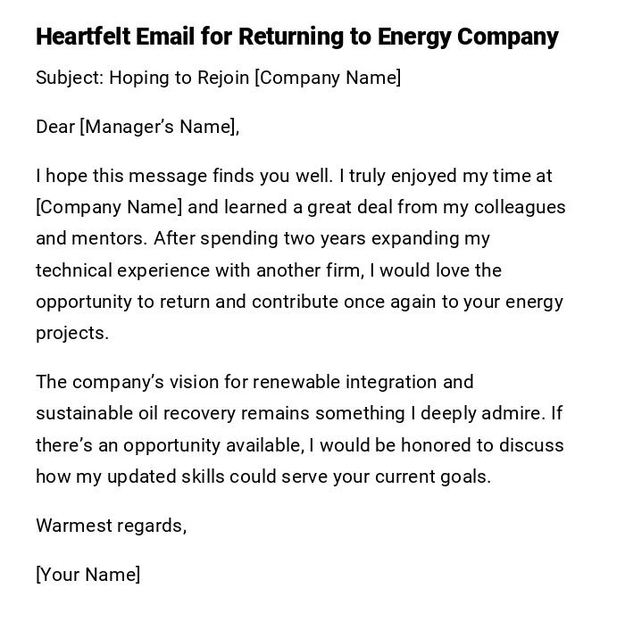 Heartfelt Email for Returning to Energy Company
