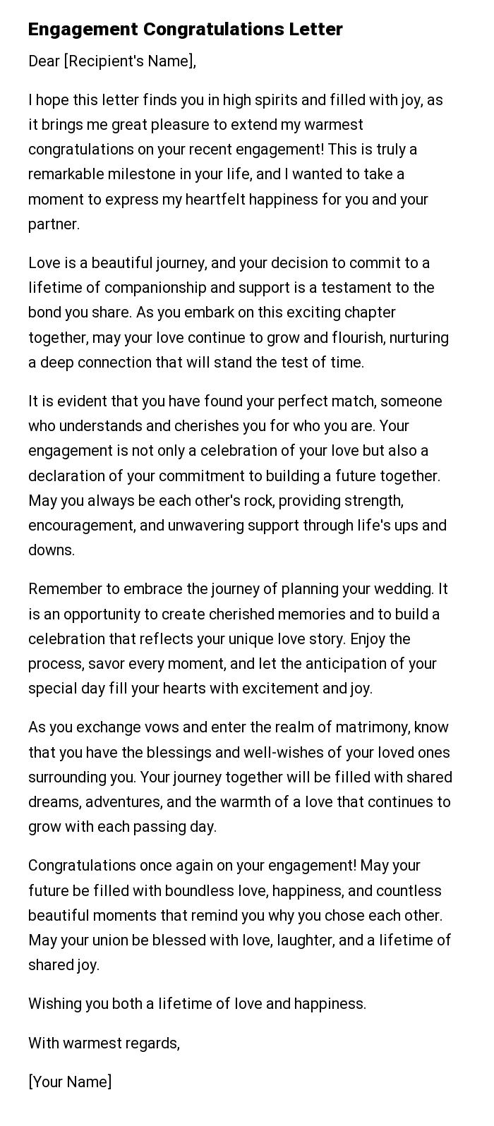 Engagement Congratulations Letter