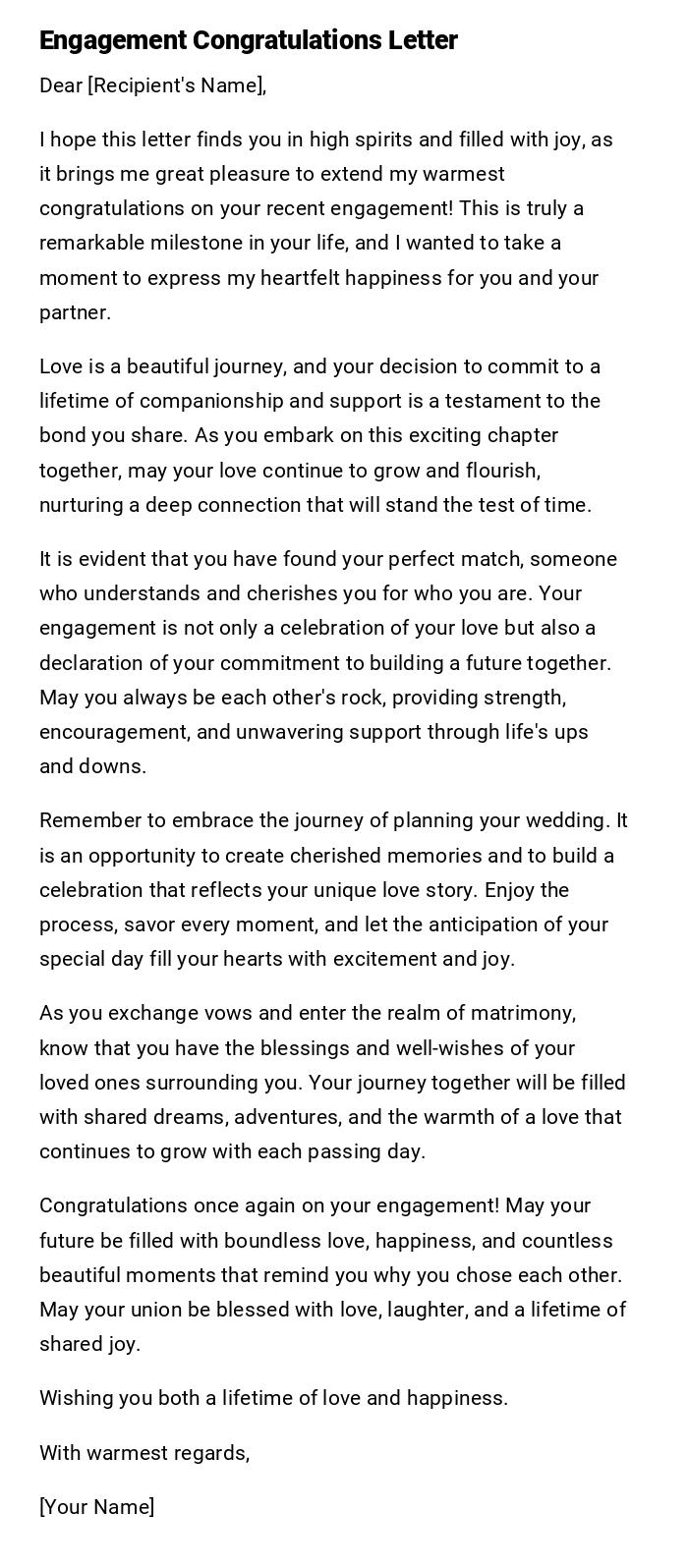 Engagement Congratulations Letter