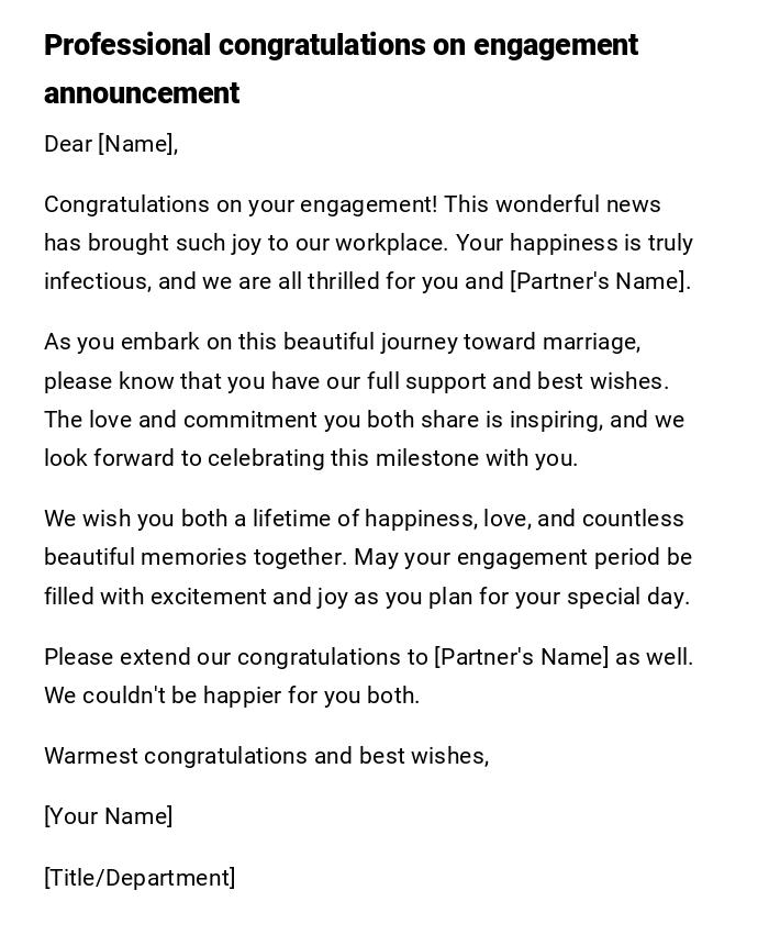 Professional congratulations on engagement announcement Professional congratulations on engagement announcement