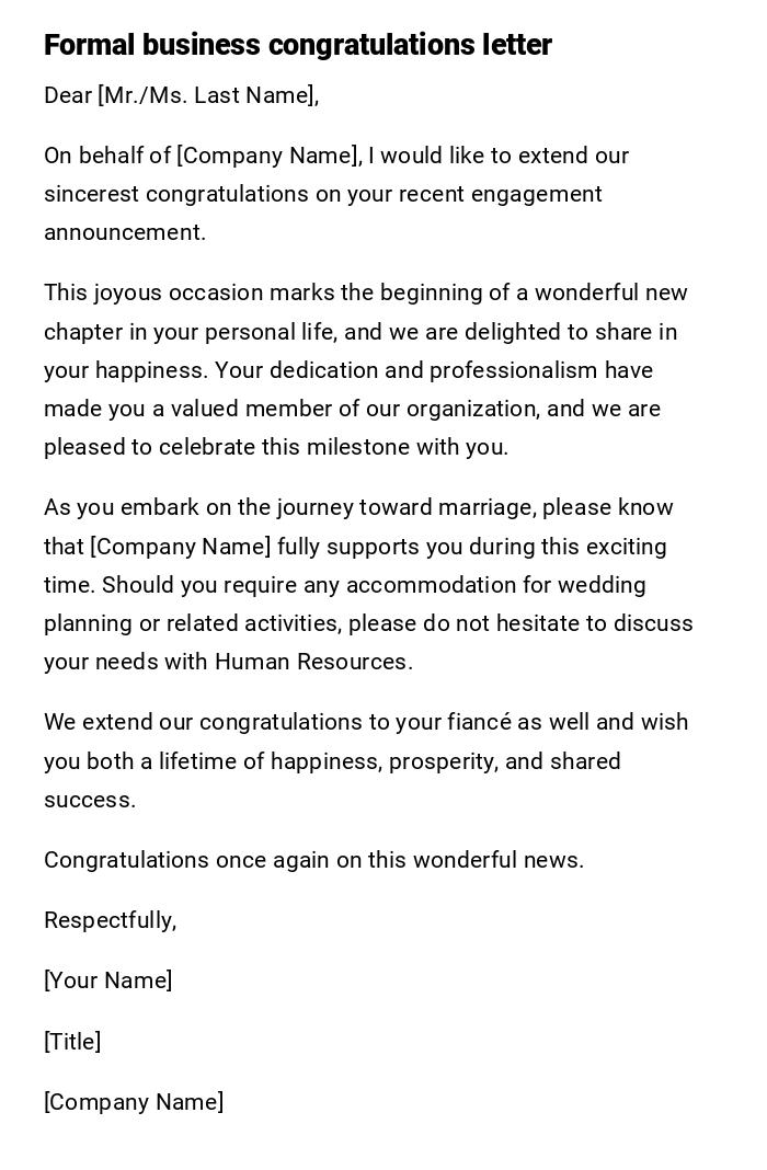 Formal business congratulations letter Formal business congratulations letter