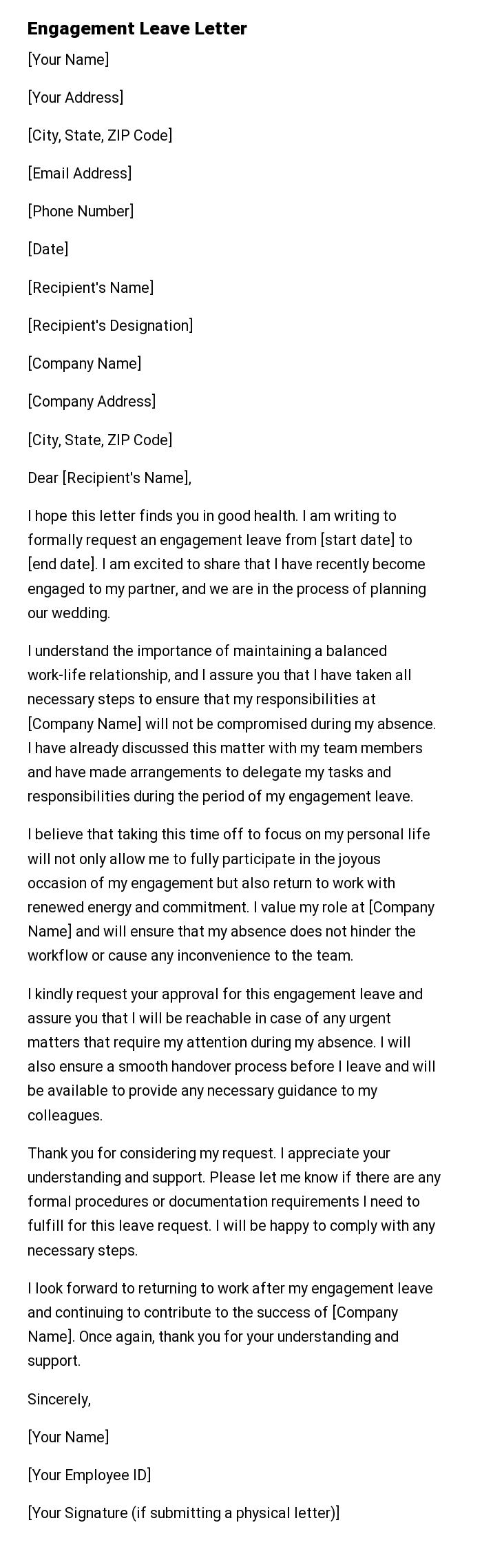 Engagement Leave Letter