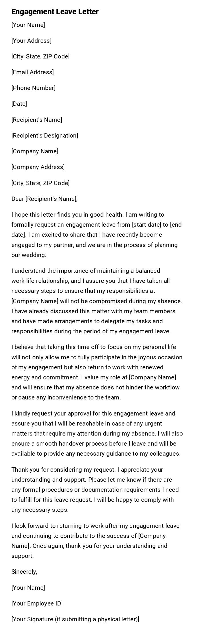 Engagement Leave Letter