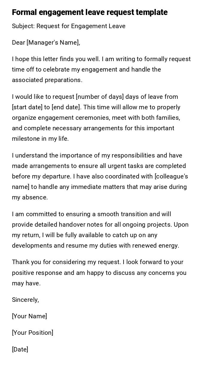 Formal engagement leave request template Formal engagement leave request template