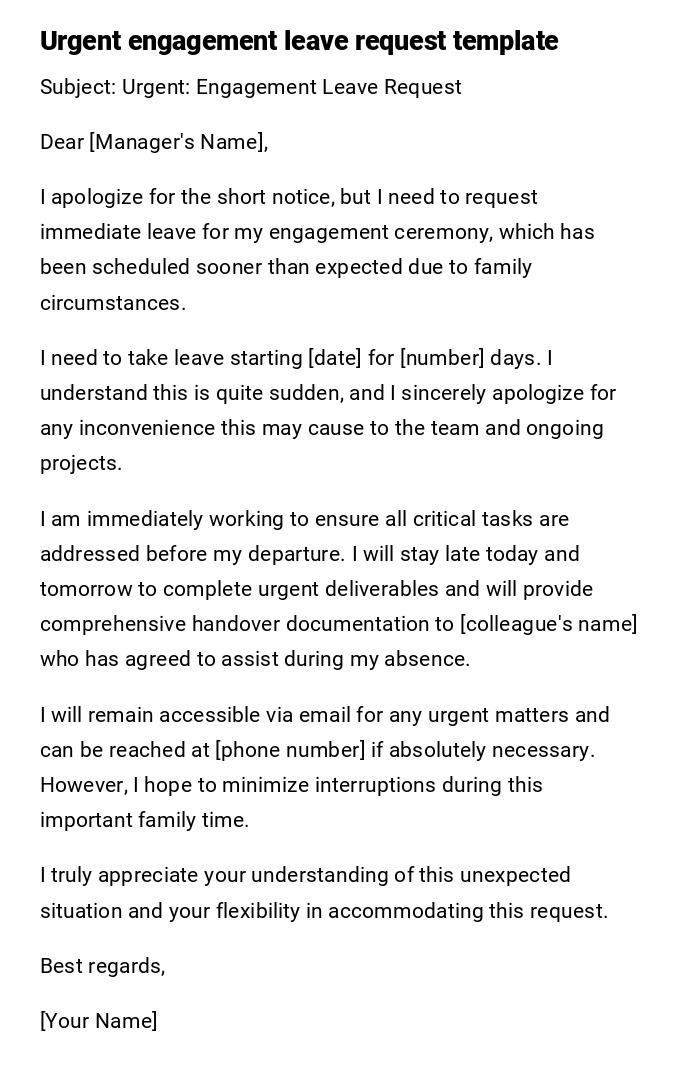 Urgent engagement leave request template Urgent engagement leave request template