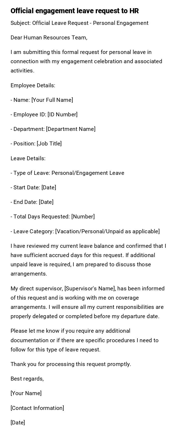 Official engagement leave request to HR Official engagement leave request to HR