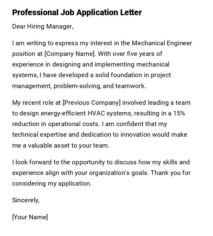 Professional Job Application Letter Professional Job Application Letter