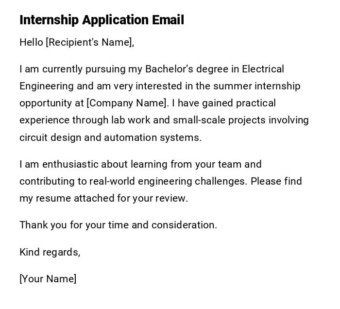 Internship Application Email Internship Application Email