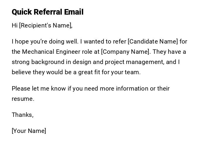 Quick Referral Email Quick Referral Email