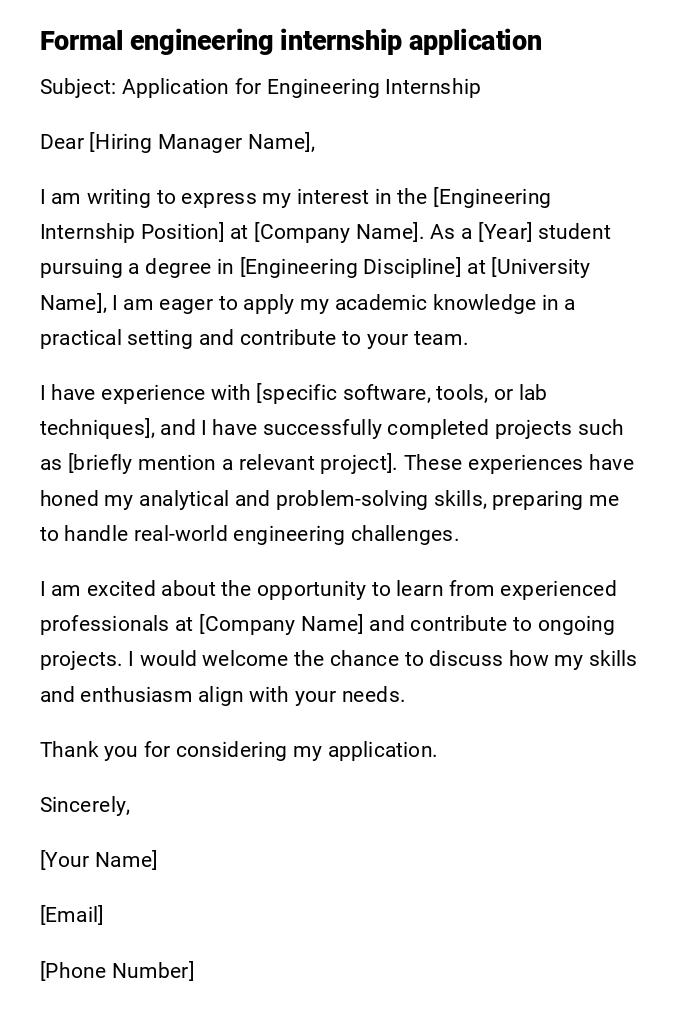 Formal engineering internship application Formal engineering internship application