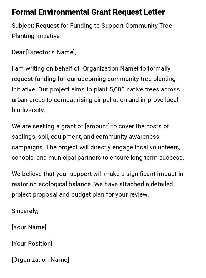 Formal Environmental Grant Request Letter Formal Environmental Grant Request Letter