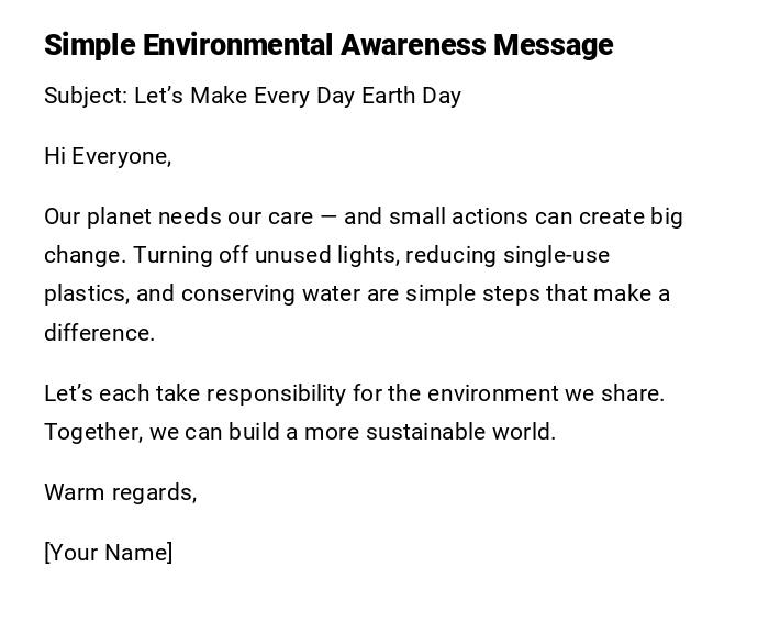 Simple Environmental Awareness Message Simple Environmental Awareness Message