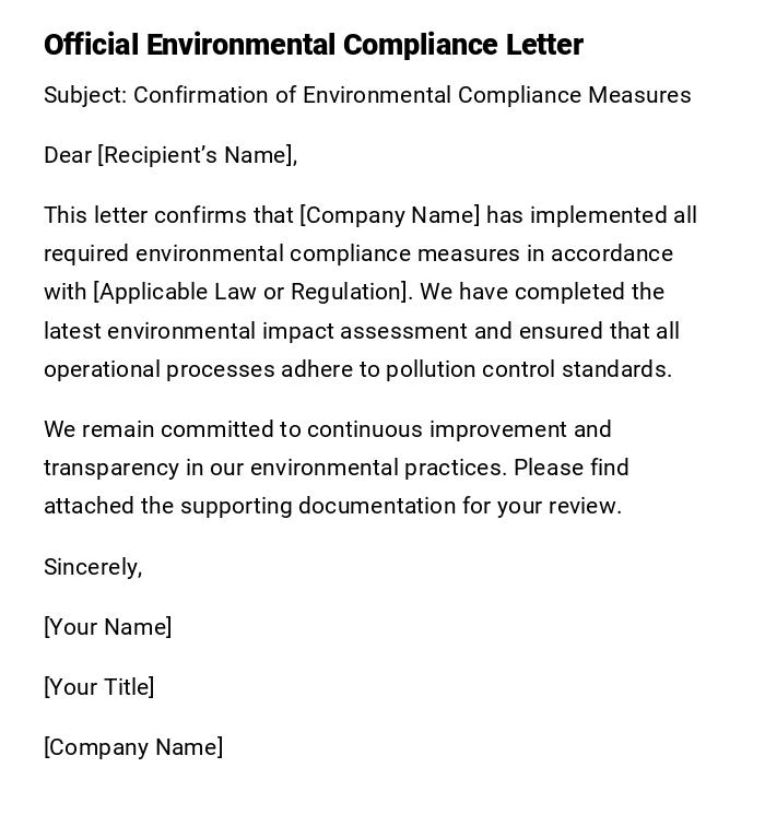 Official Environmental Compliance Letter Official Environmental Compliance Letter