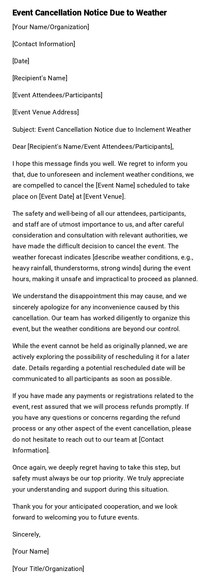 Event Cancellation Notice Due to Weather