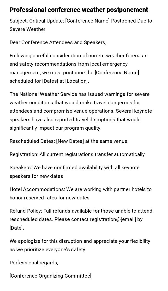 Professional conference weather postponement