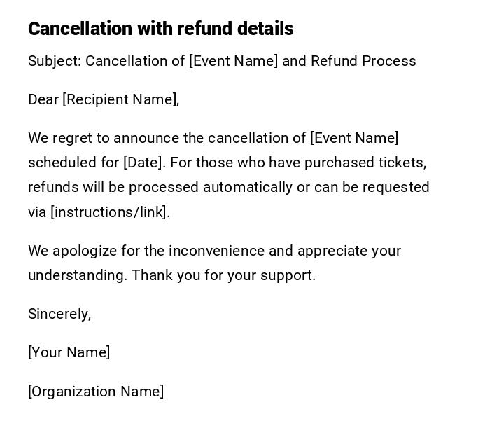 Cancellation with refund details Cancellation with refund details
