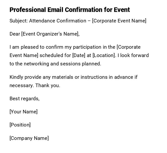 Professional Email Confirmation for Event
