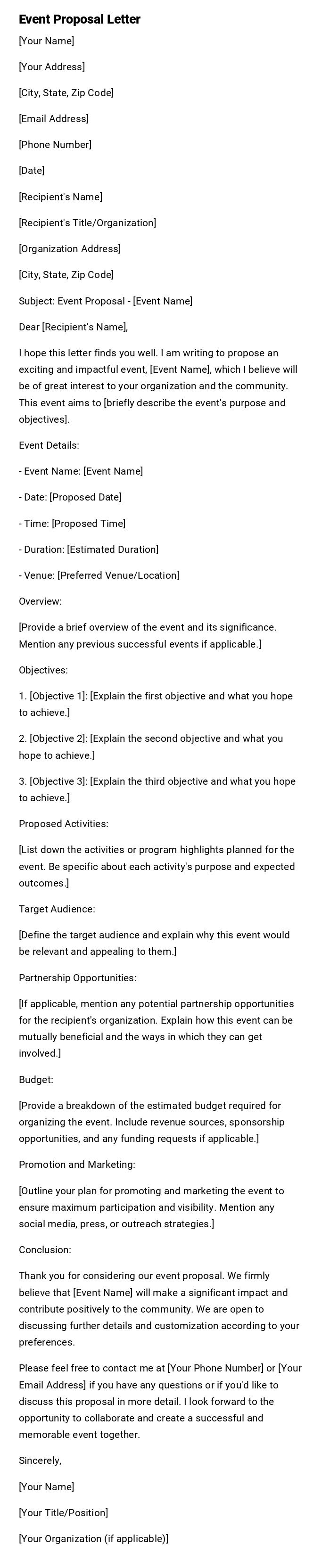 Event Proposal Letter