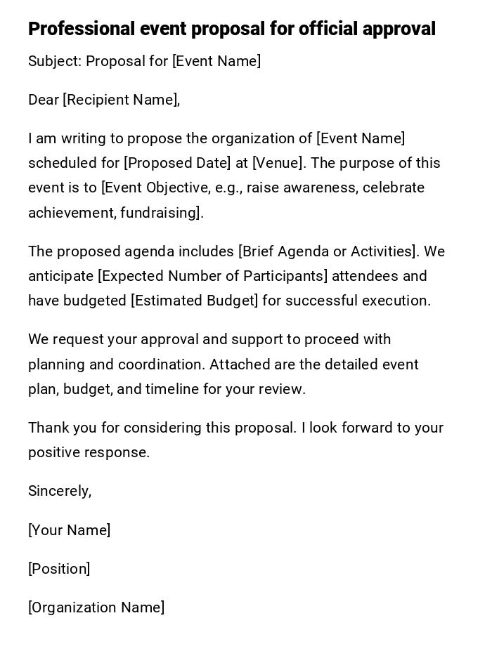 Professional event proposal for official approval Professional event proposal for official approval