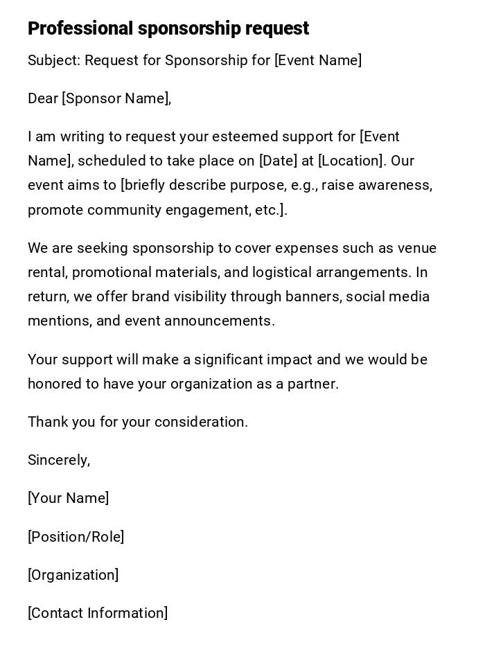 Professional sponsorship request Professional sponsorship request