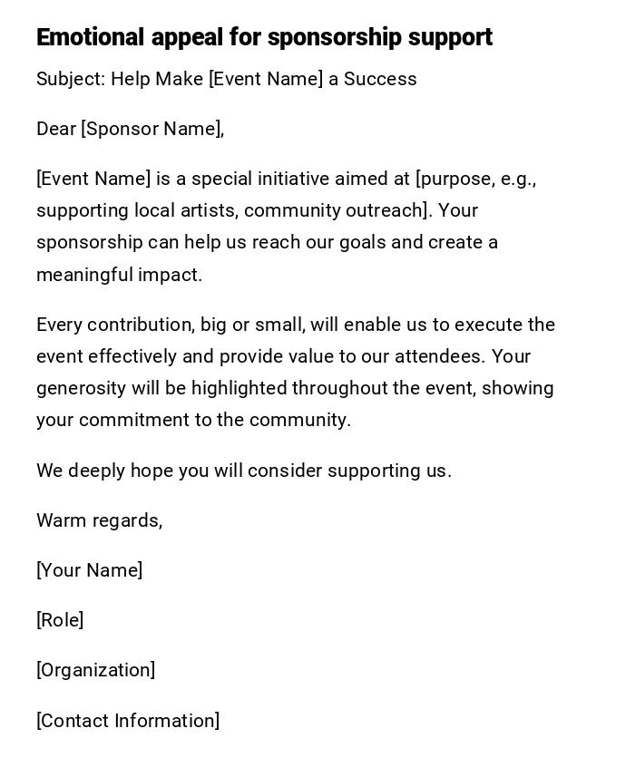 Emotional appeal for sponsorship support Emotional appeal for sponsorship support